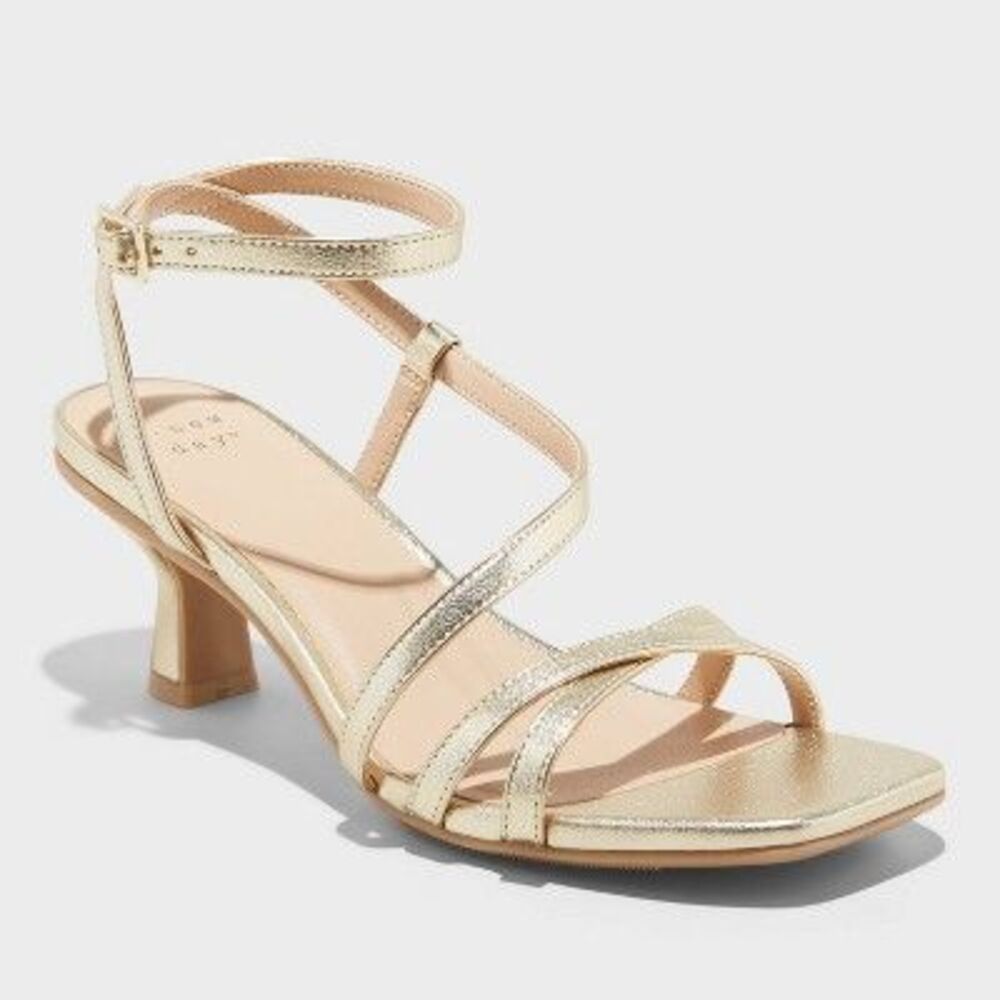 Luxury Women's 2"  Low Buckle Heels Sandal Gold